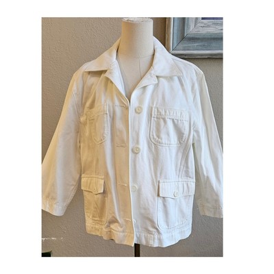 L.L. Bean Safari Utility Field Button Up Denim Jacket Women Size XL Petite White