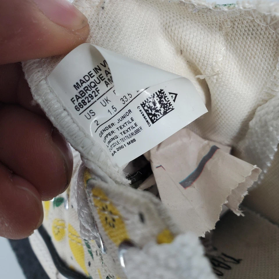 匡威 Converse All Star 鞋 青少年 尺码 2 白色 柠檬印花 低帮运动鞋 帆布 — 第 3/4 张图片