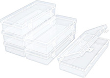 6 Pack Rectangular Clear Plastic Storage Containers Box with Hinged Lid for Bead
