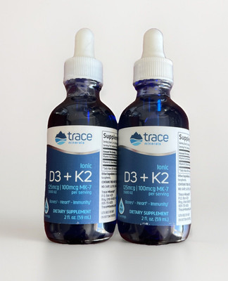 D3 + K2 Drops Trace Minerals Ionic 2 oz Liquid Expires 2027+, 2 Pack, 4 oz Total