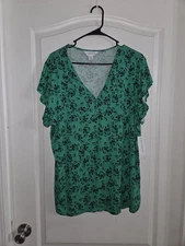 Liz Claiborne Women’s Green Navy Floral Blouse NWT Sz XXL. D-1112