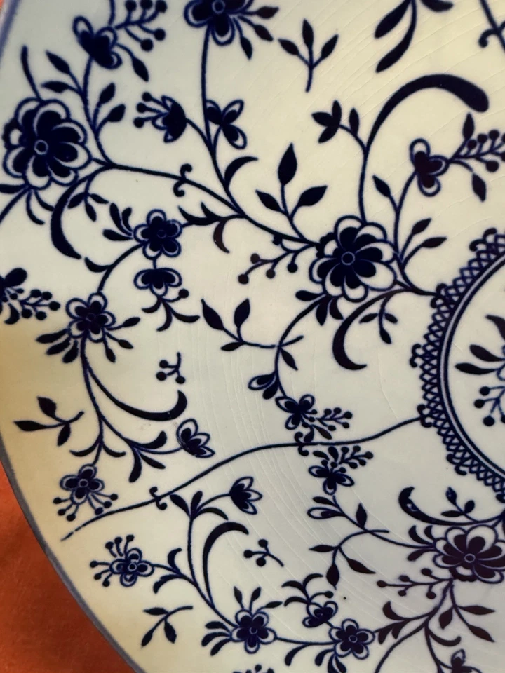 Cargador de placa antiguo japonés de porcelana azul y blanco azul estilo sauce 12,5" Foto 3 de 4