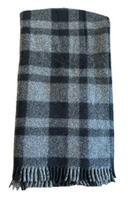 Vintage Filson 100% Virgin Wool Black Gray  Plaid Mackinaw Fringed Blanket 46x68
