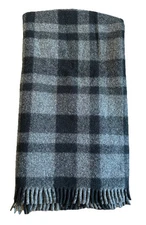 Vintage Filson 100% Virgin Wool Black Gray  Plaid Mackinaw Fringed Blanket 46x68