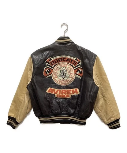 AVIREX 90's Leather Stadium Jacket Varsity Jacket Men's Size M Brown/Black image 2