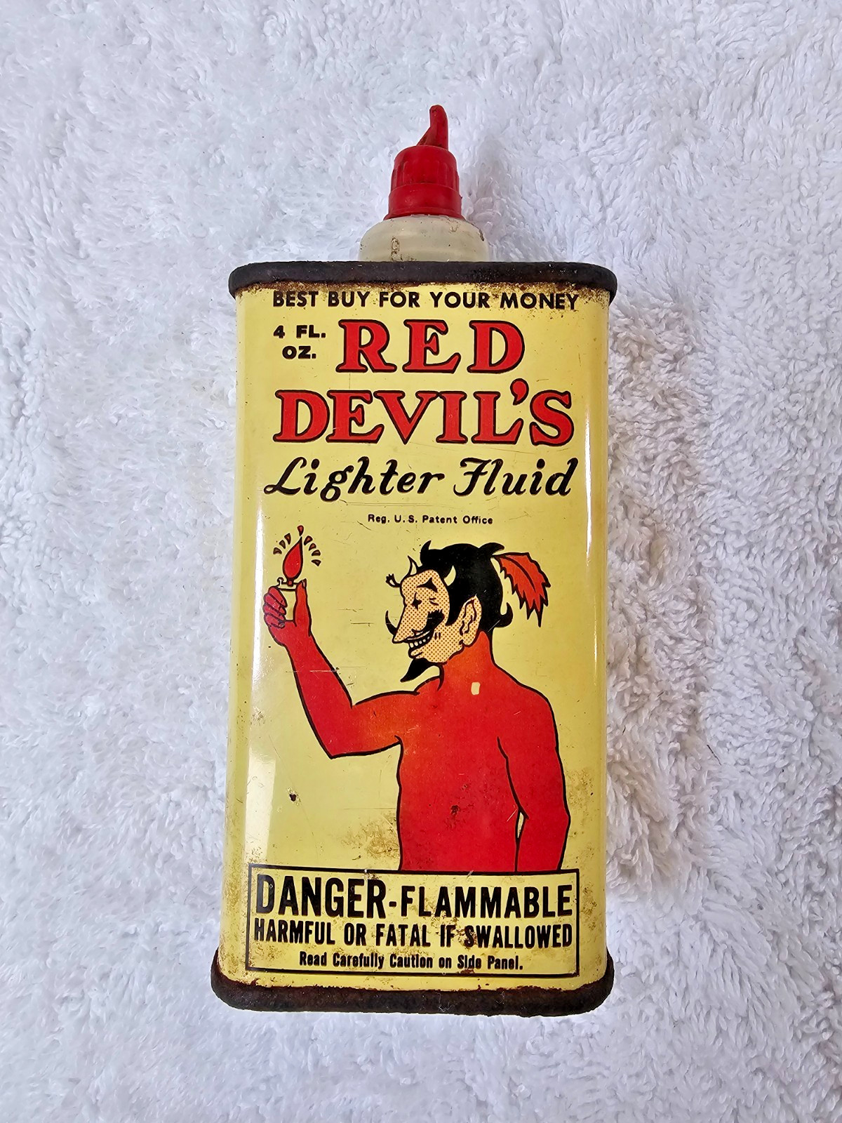 Fluid Tin Can Dome Chemical 4 Oz Sure-seal 1950s Devil