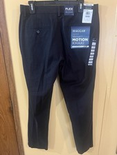 Haggar Motion Khaki Men's Slim Straight Black Twill Stretch Pants 32W