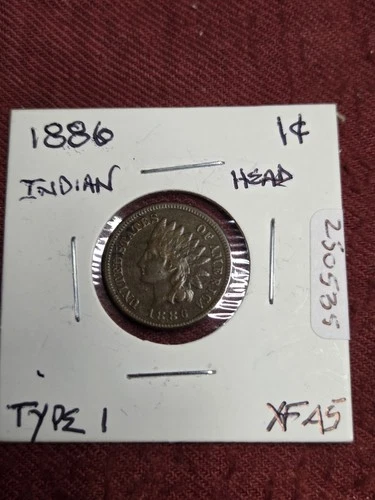 1886 TYPE 1 ONE CENT INDIAN HEAD IN EXTRA FINE+++ CONDITION BEAUTIFUL DETAILS