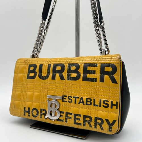 BURBERRY Lola Shoulder Bag Horseferry Leather Crossbody Black Yellow