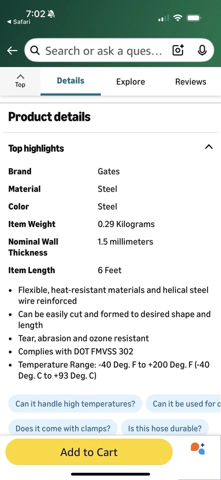 Gates 23820 Heater Duct Hose - Image 2 of 2
