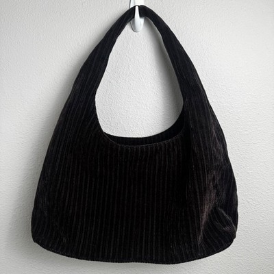 Stradivarius Corduroy Hobo Shoulder Bag Medium Slouchy Dark Brown Zip Closure