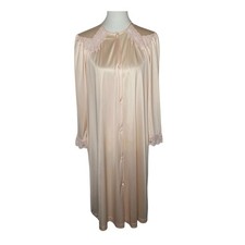 Vanity Fair Robe Pink Lace Trim Button Front Long Sleeve Small Vintage Coquette