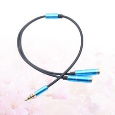 1 to 2 3.5mm Mobile Phone Headset Microphone Audio Extension Cable Blue