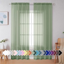 Simplebrand Sage Green Sheer Curtains 90 Inches Long 2 Panels Light Filtering...