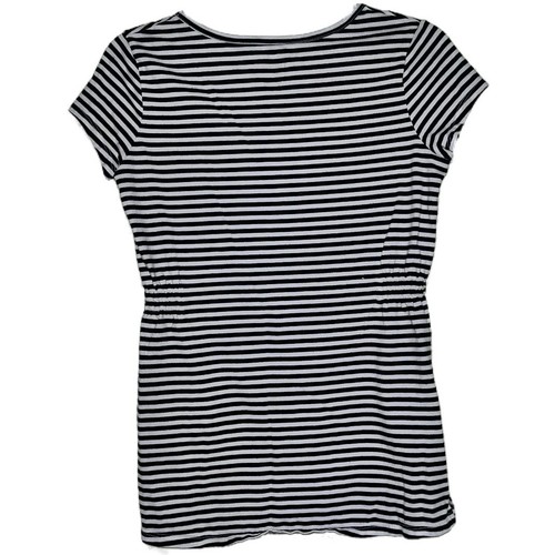 Black & White Striped Tee with Pink Flower Detail - Picture 2 of 5