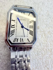 NAIDU Stainless Steel Wristwatch Roman Numerals Silver Tone Rectangle Case