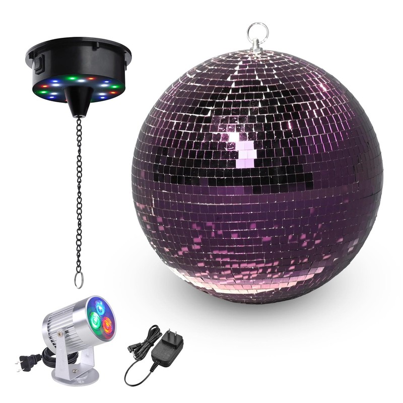 Yescom 12" Large Disco Ball with Motor and Light 6RPM Rotator & Spotlight Purple