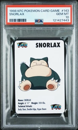 Snorlax #143 Pokemon Card Game Mini KFC 1998 Nintendo PSA 10