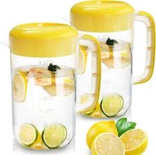 2 Pack 1 Gallon Plastic Water Pitcher with Lid, Large Gallon Water Jug, Juice an
