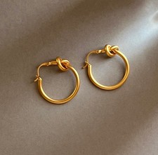 14K Matte Gold Plated Knot Hoop Earrings 2.6cm Minimalist Antique Gold Hoops