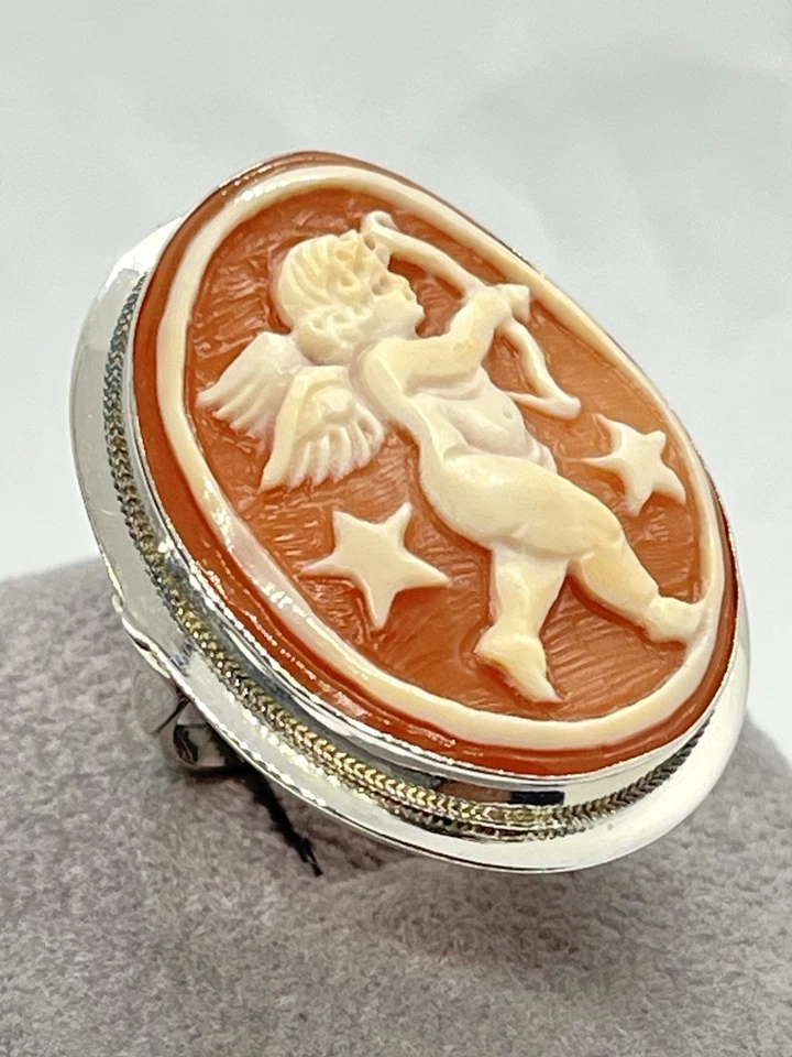 Anello In Argento Con Cammeo Corniola 30mm Ovale - Cupido - Immagine 3 di 4