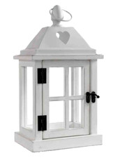 LANTERNA BIANCA LEGNO PORTACANDELA GIARDINO RISTORANTE CASA TEA LIGHT CUORE 27cm