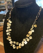 ZAD Tagged Double Strand Square Shell Chips Thread Necklace Lobster Clasp