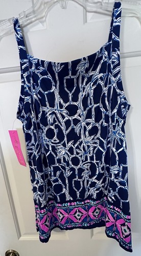 Lilly Pulitzer ADLEY TANK TOP High Tide Navy Lucky Bamboo Size Small - Picture 4 of 11