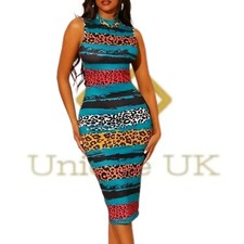 Women's Multicolored Bodycon Dress, High Stretch Size 8 - 10 NEW FREE P&P