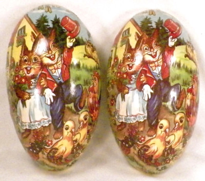 Easter Egg Mr & Mrs Bunny Lady Bug Ducks Rooster Birds Paper Maché Huge #2 As Is