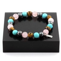 Steine Und Mineralien. Armband Perlen Tigerauge + Rosenquarz + TüRkis +