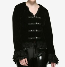 VICTORIAN VAMPIRE GOTHIC BLACK VELVET SPLIT LACE TAIL COAT JACKET STEAMPUNK M