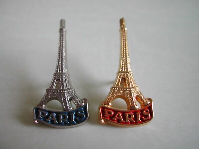 Lot of 2 PARIS Eiffel Tower pins - Gold & Silver - SAP POLYNE PARIS Made in France