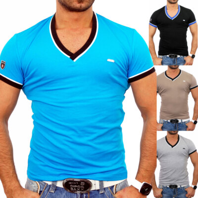 Kickdown Herren V-Neck Kontrast Club Hemd Poloshirt Männer T-Shirt K-2317