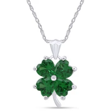 Finecraft Shamrock Pendant 18" Necklace Simulated Emerald Sterling Silver
