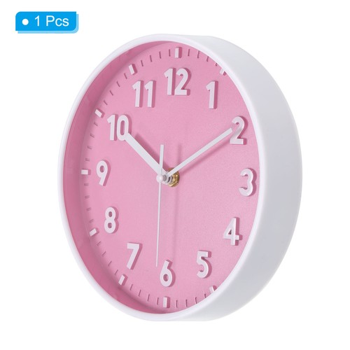 Wall Clock 8 Inch 3D Number Quartz Silent Round Wall Clocks Pink - Picture 3 of 6