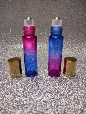 2 Colored, 10 ml Perfume Oils, Roll On Bottles, Metal Roller