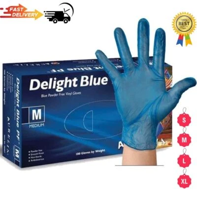 Disposable Gloves Powder Free Clear Vinyl Blue Aurelia Delight Box of 100