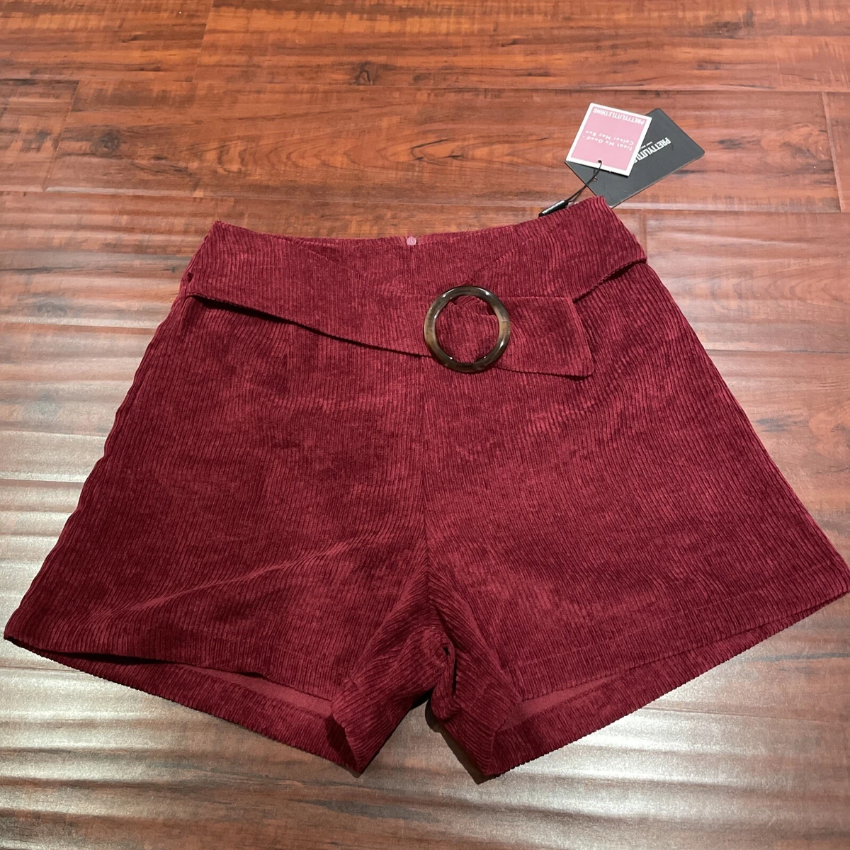 NWT Pretty Little Thing Belted Corduroy Shorts - Burgundy - Size 6