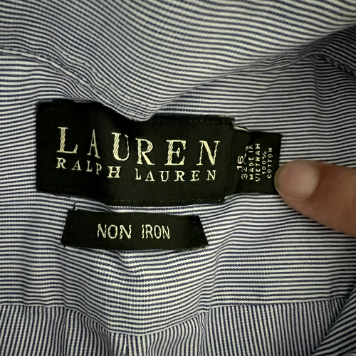 Lauren Ralph Lauren Button Up Shirt Men 16 32/33 Blue Collar Striped 100% Cotton - Picture 4 of 11
