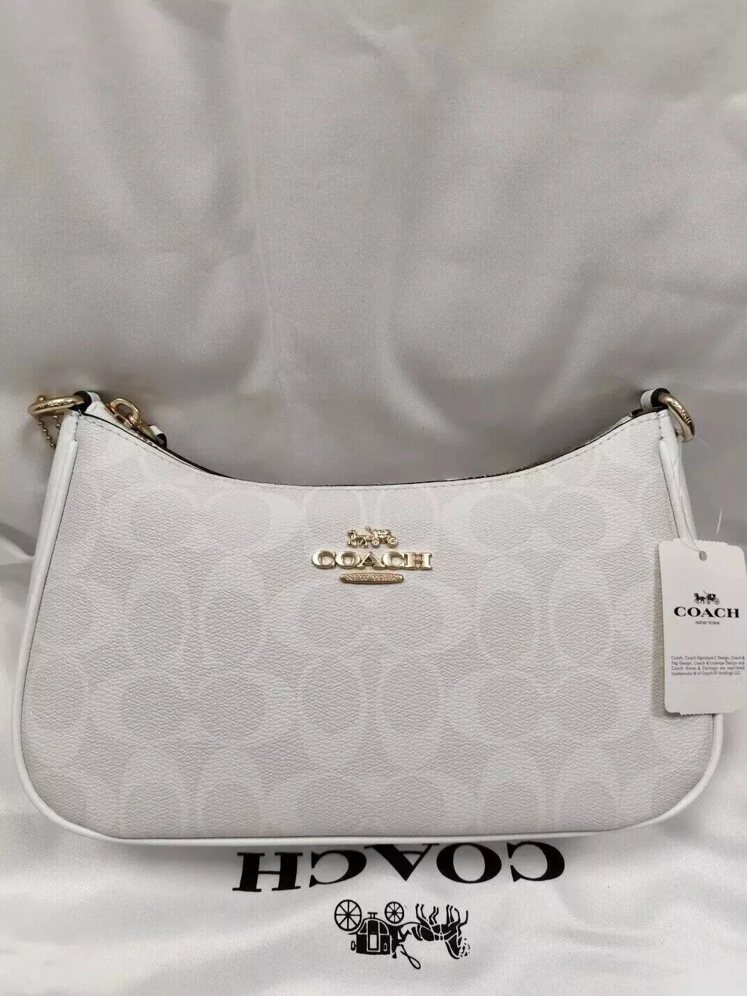 Borsa a tracolla Coach Teri moda nuova con etichetta in pelle rivestita tela ghiacciaio bianco