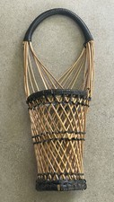 VTG BOHO Flat Backed Wicker Black and Natural Basket, Philippines 10" Farmhouse