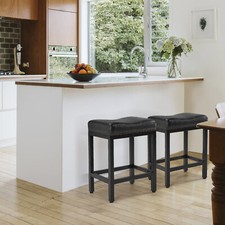 Set of 2 Counter Height 24" Kitchen Saddle Bar Stools w/ Metal Base and Footrest