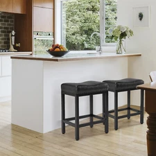Set of 2 Counter Height 24" Kitchen Saddle Bar Stools w/ Metal Base and Footrest