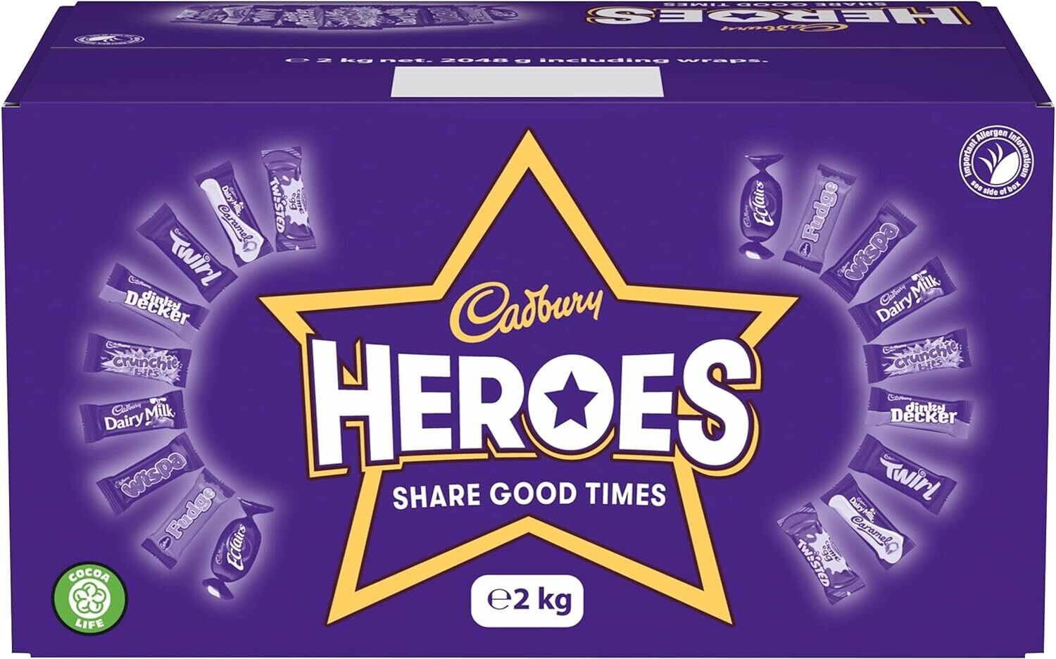 Cadbury Heroes Chocolate Bulk Sharing Box 2kg Milk Chocolates Individually Wrapp