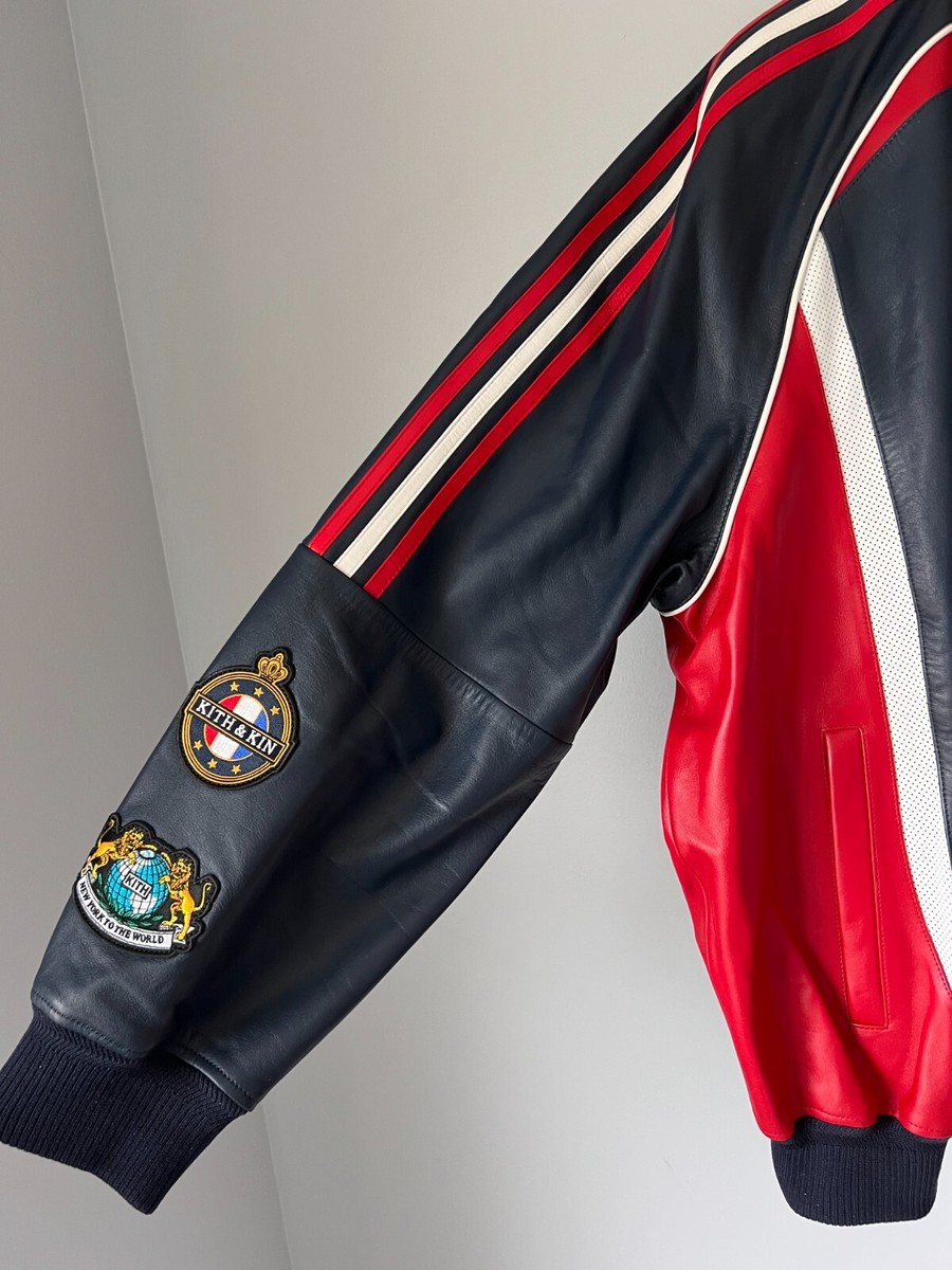 Kith x Adidas Leather Football Bomber Jacket - Size XL - Black