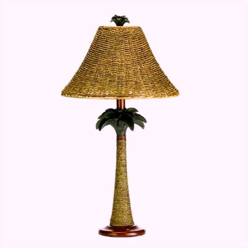 Bahama Style ** PALM TREE RATTAN ROPE COLUMN LAMP W/ OPEN-WEAVE SHADE ** NIB - Picture 9 of 12