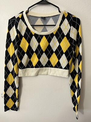 Shein Womens Multicolor Argyle Cropped Long Sleeve Sweater Size Large