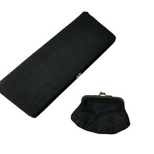 Vintage 80s Womens Pocketbook Black Clutch Black Coin Purse Set Formal