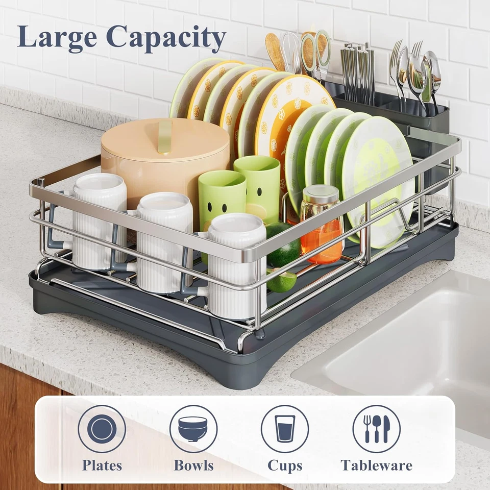 大号不锈钢餐具干燥架厨房柜台餐具架 — 第 2/4 张图片